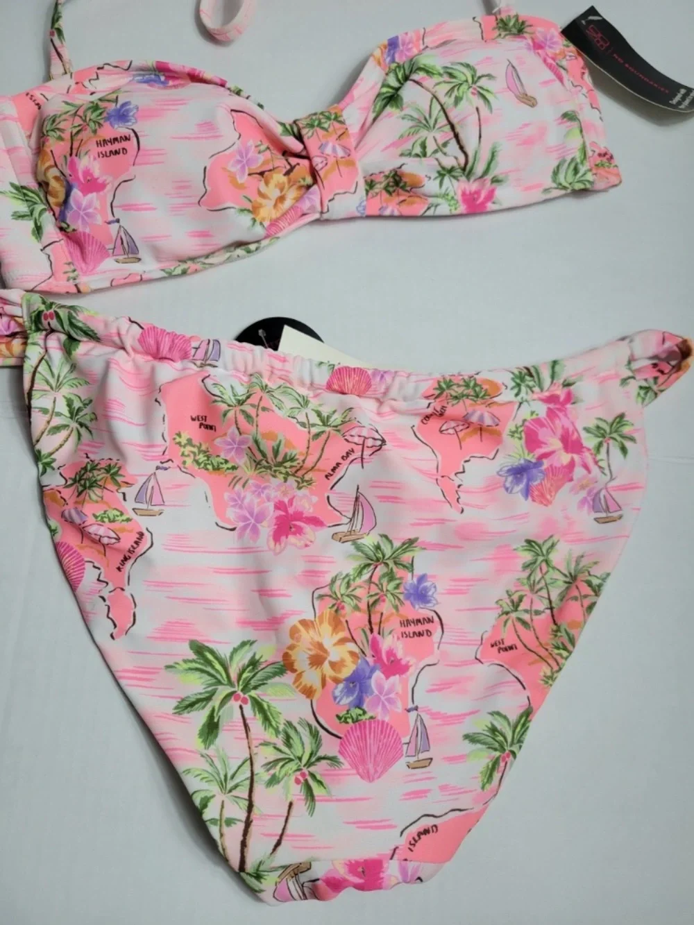 Floral Pink Bandeau Bikini Set - Women's Swim
